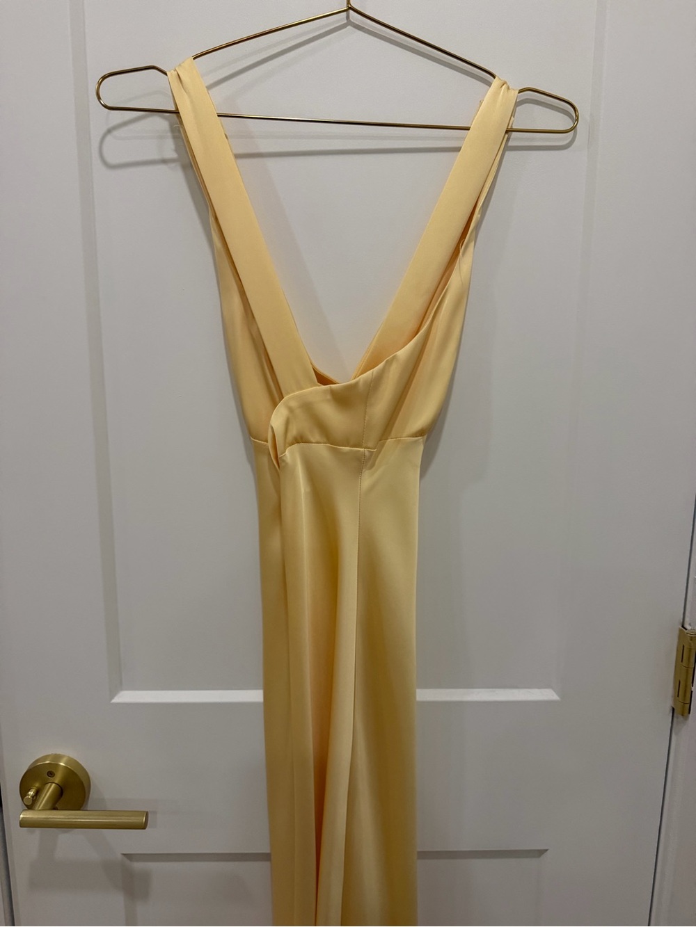 Showpo Pale Butter Yellow Backless Satin Maxi Dress